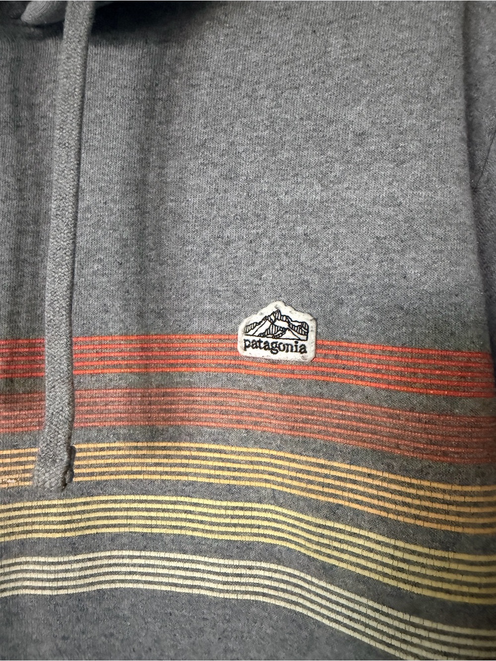Patagonia Line Logo Ridge Stripe Gray Pullover Hoodie Men’s M Organic Cotton - Picture 2 of 9